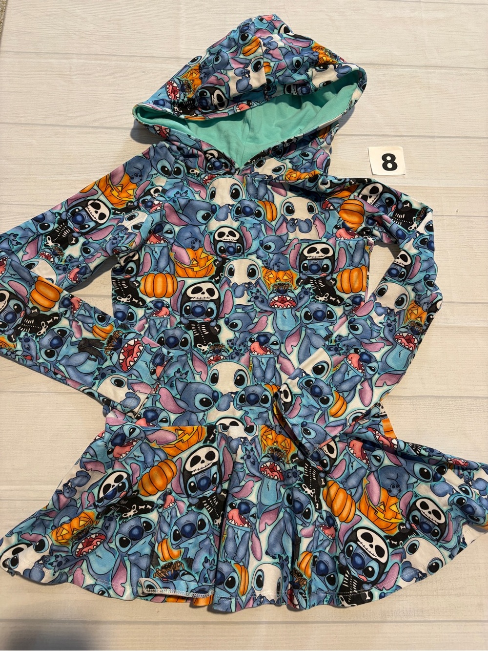 Blue Halloween Stitch Print Hooded Long Sleeve Kids Top